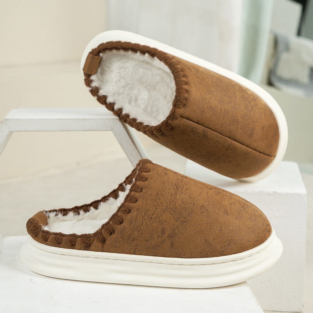 Platform Fluffy Slippers Women's House Flats Fashion Lighweight Shoes for  Winter