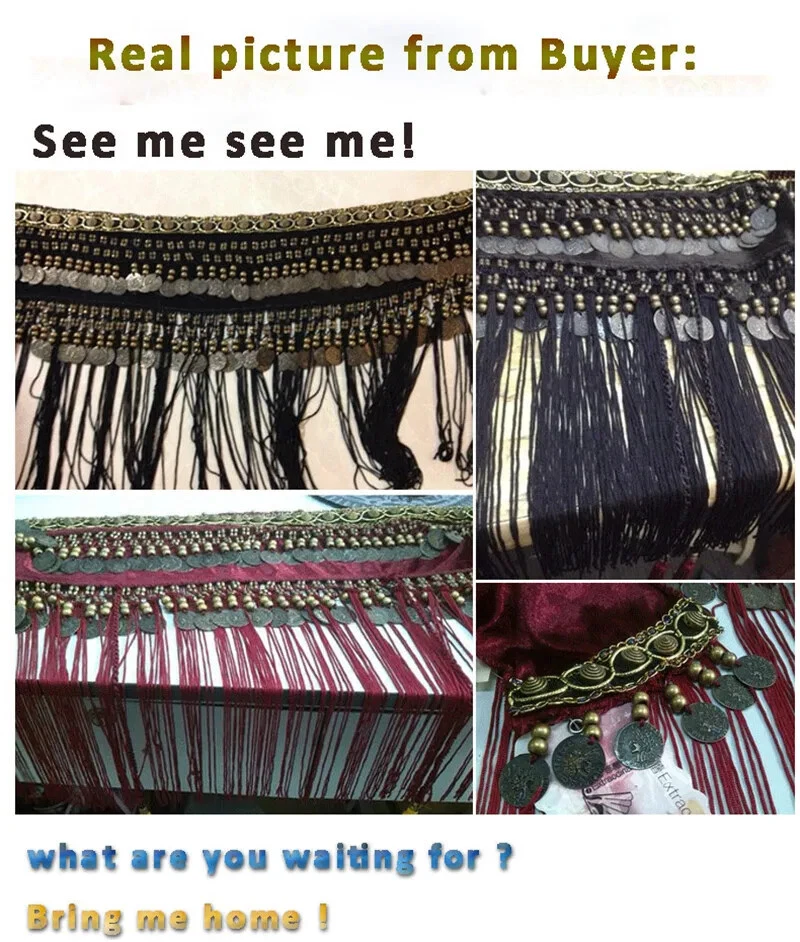 New Belly Dance Hip Scarf Belt Coins Costume Fringe Belt Belly Dance Waist Belt - Image 3 of 4