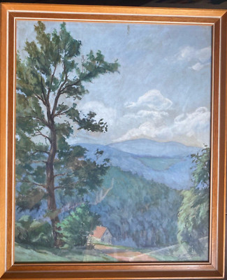 :: GEMÄLDE BLICK INS TAL BERGE MORGENSTIMMUNG IMPRESSIONIST SIGNIERT RAHMEN