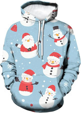 Christmas Hoodie Blue Santa Snowman Snowflake Winter Gift