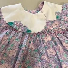 Vintage Petit Ami Smocked Floral Appliqu Romper Size 6 Months Purple Pink White