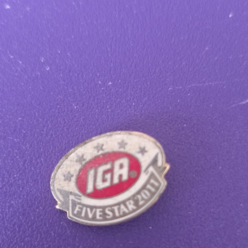 IGA Five Star 2011 Pinback Lapel Pin - Grocery Store Theme, Silver Red White