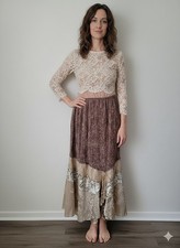 Vintage Maxi Skirt M/L Y2K Beige lace fairy peasant Boho 90's Neutral