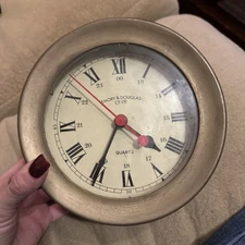 Vintage Maritime Nautical EMORY & DOUGLAS SHIPS Bell PORTAL CLOCK Works Great