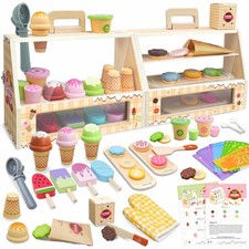 Wooden Ice Cream Toy Cookie Play Set 2-in-1 DIY kit 63 Pcs