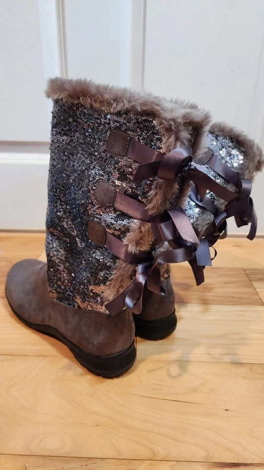 Botas Joan Boyce Gris Lentejuelas Imitación Piel Bordeadas Encaje Espalda Talla 7.5 Foto 2 de 4