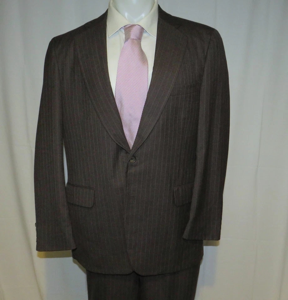 Paul Stuart Vintage Custom Made Brown Striped Two Button Suit 42R - Image 3 of 4