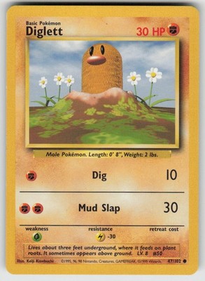 Diglett Common Base Set 047/102 Pokemon Heavily Played