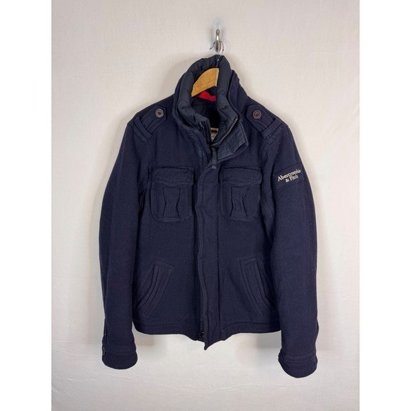 Abercrombie & Fitch Mens Navy Blue Wool Blend Military Field