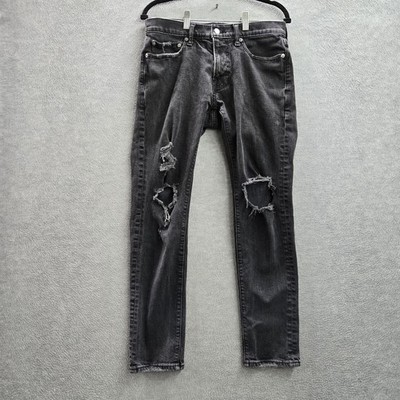 Abercrombie & Fitch Men Jeans 31X30 Black Denim Skinny Grunge Zipper 27'' Inseam