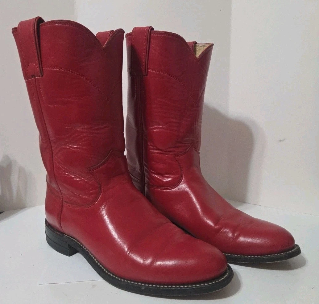 Bottes Justin Roper Homme – Cuir Rouge – Bout Carré – USA – Taille 11,5 B
