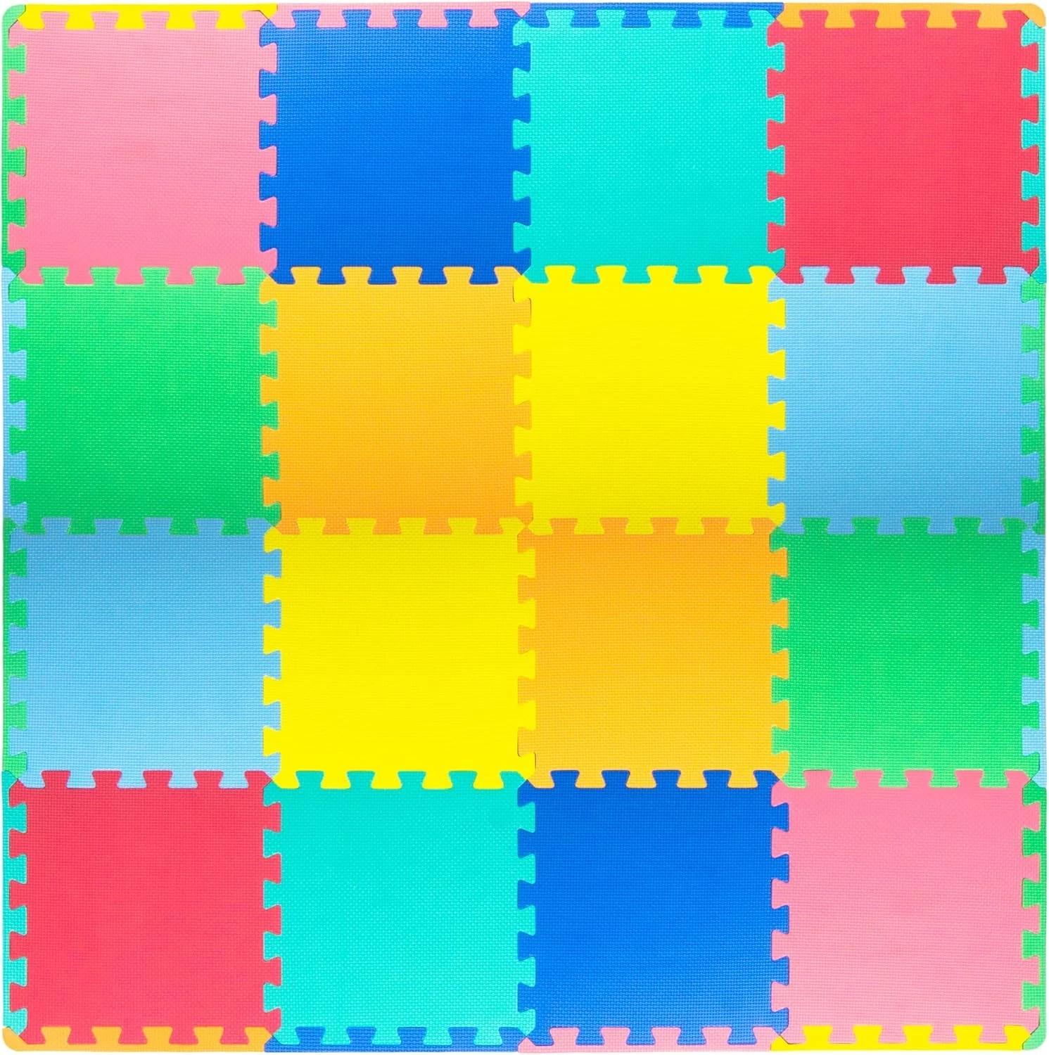 Foam Puzzle Floor Play Mat Kids & Babies W/ Solid Colors 16 Interlocking Tiles