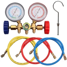 AC Manifold Gauge Set A/C Refrigeration 3FT Color Hose for R12 R22 R404A R134a
