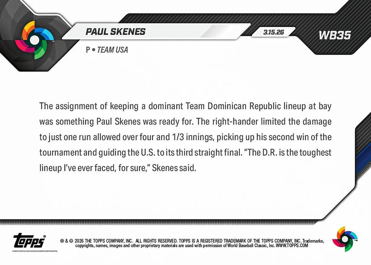 Paul Skenes WBC Win 2026 World Baseball Classic Topps NOW - Card 