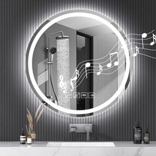 Bluetooth Bathroom LED Mirror With Demister Pad Touch Sensor Illuminated Lights