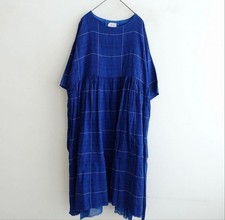 H HANNOH WESSEL Linen Check Wide Dress - Free Size