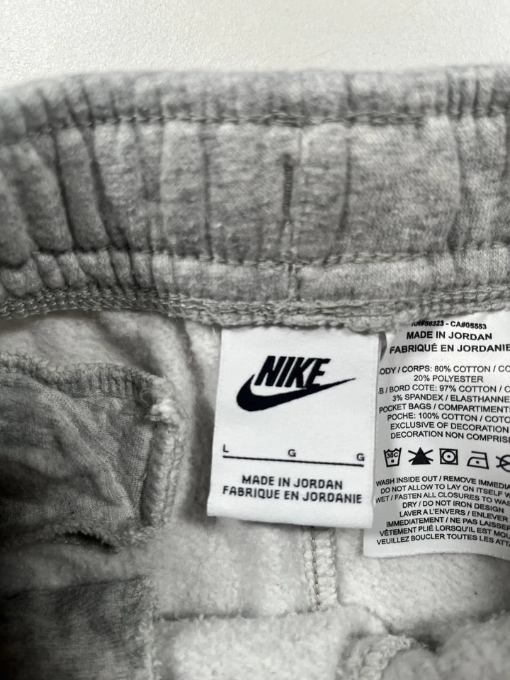 Nike Pants Youth Large Gray Fleece Sweatpants Joggers Red Swoosh Logo Cuffed - Image 3 of 4