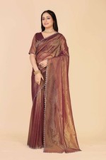 Self Design Bollywood Organza Saree with Unstitched Blouse Multicolor 