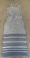C&C California Long Dress Women's M Gray Navy Cotton Drawstring Waist