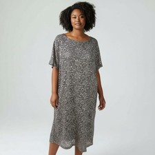 Tiana B. Floral Sequin Lace Dress Womens Plus Size 24W Pewter/Gray Lined Stretch