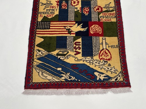 Tappeto da guerra 80x65 cm 9/11 torri gemelle lana tappeto da guerra afgano artigianato #706 - Foto 5 di 12