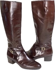 Salvatore Ferragamo Luxe Boots 6B Burgundy Leather Knee High Side Zipper Riding