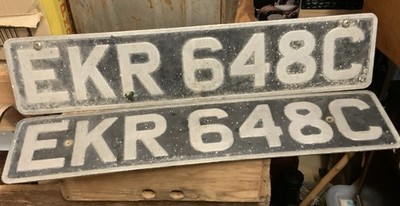 Rare Vintage United Kingdom Registration Number Index Plates x2 Mancave EKR648C