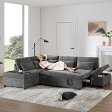 L-Shaped Sleeper Sofa Bed w/ Pull Out Mechanism, Storage Ottoman  USB Charging