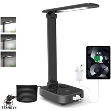 Modern Black LED Desk Lamp with Touch Control, 4 USB Ports 5ft Power Extension