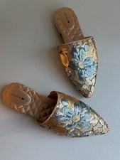 Birdies THE DOVE Pink Gold Petal Sequin Womens Shoes Slides Sz 8 Mule NWOT Fairy