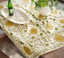 Pottery Barn Wren Embroidered Cotton Table Throw 50" Sq NWT - FREE US SHIPPING