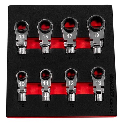 Spezialeinsätze Schraubenschlüssel-Set Flex-Kopf umschaltbar tiefe Box 3/8'' Antrieb 8-teilig BOXO BX862-R2