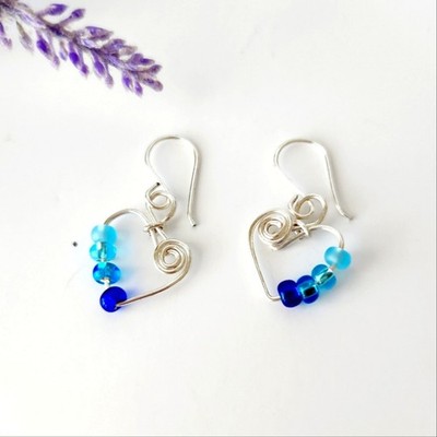Silver Wire Heart Beaded Earrings