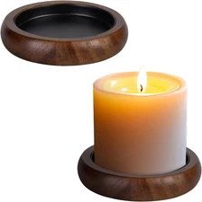 Candle Holder for Pillar Candle Set of 2, Farmhouse Wood Candle Plate, Rustic Wo