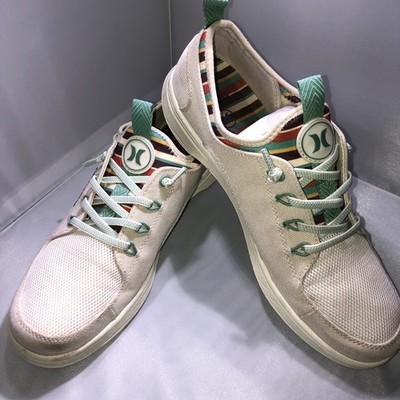 Hurley Castaic Mens 10 Beige Striped Casual Sneakers Low Top Shoes 1850651