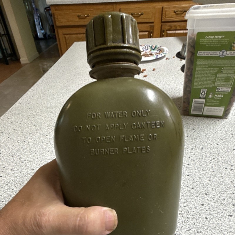 U.S. Military Plastic Canteen OD Green Marked U.S. 1966 "For Water Only"