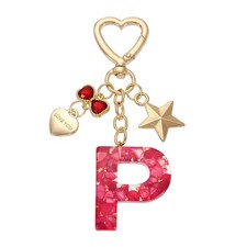 Cute Initial Letter Keychain, Letter-P Keychains for Women Girls Bling Red