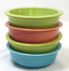 Vintage Fiesta Older 4 Fruit Bowl 4 3/4” Dry Foot Chartreuse Rose Turquoise Lot