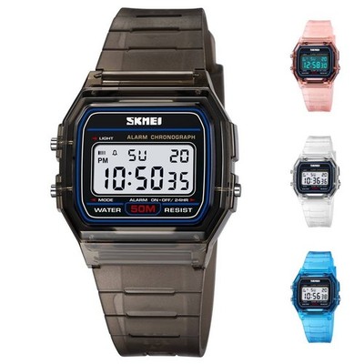 SKMEI 2056 Herren Digital Square Armbanduhr TPU Armband LED EL Hintergrundbeleuchtung Sport