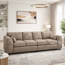 Alaska Fabric 4 Seater Sofa Full Back Fabric Sofa Beige Grey