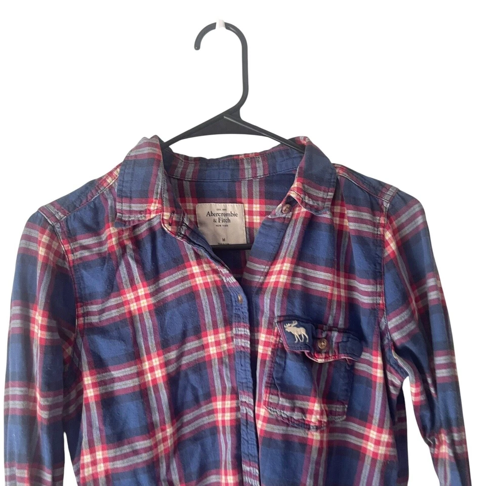 Abercrombie Kids Girls Size Medium Peppy Y2k Blue Flannel Button Up Shirt - Изображение 2 из 4