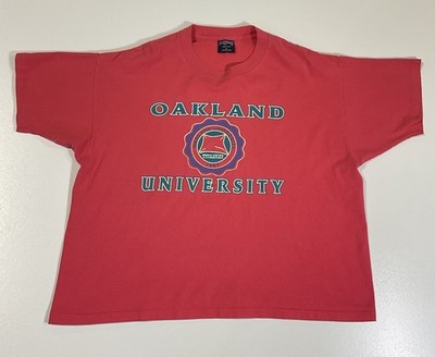 Vintage Oakland University T Shirt Sz M/L Boxy Cropped Single Stitch USA 90s