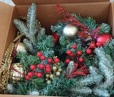 6' Prelit Snow On Green, Red  Gold Balls, Berries, Sprays, Poinsettias Garland