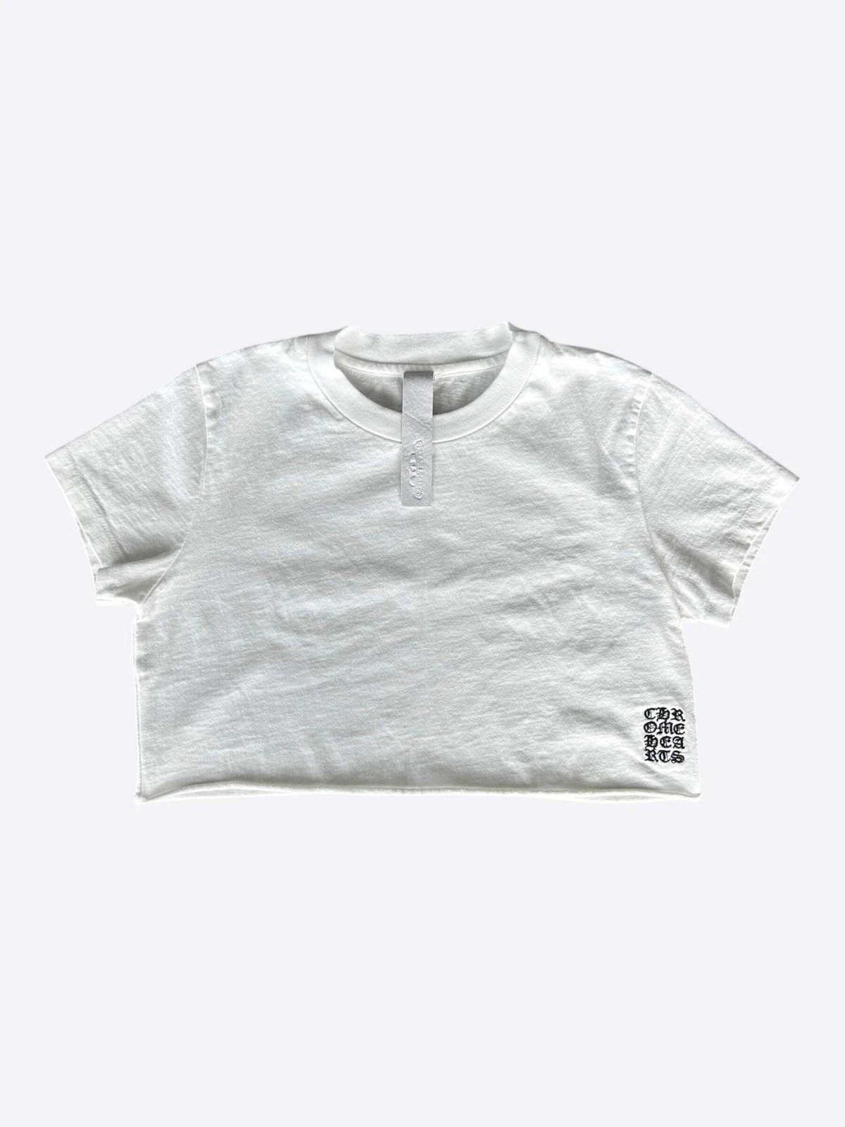 Chrome Hearts White & Black Embroidered Eyechart Logo Cropped T-Shirt