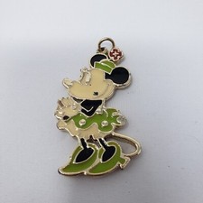 Walt Disney Minnie Mouse Enamel Pendant Charm Green Dress Vintage Necklace