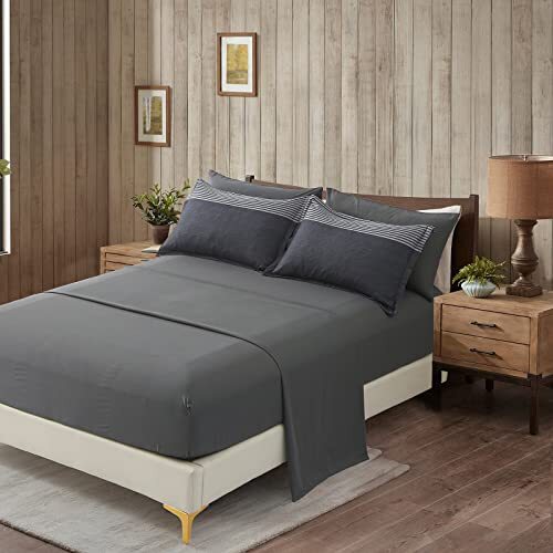 7 Pieces Striped Comforter Size - Lightweight Bed in a Bag King Black Grey - Bild 4 von 7