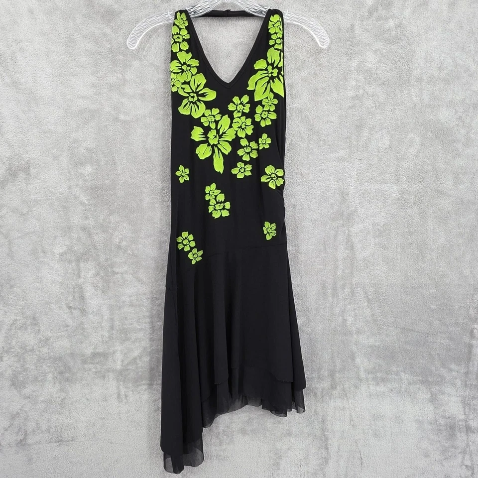 Vestido Halter Asimétrico Celine Champion L Negro Verde Floral Coco Niña Y2K Foto 3 de 4