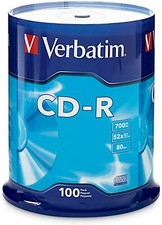 100 CD -R VERBATIM VERGINI VUOTI 52X 700MB PER AUDIO DATI VIDEO GAMES 43411