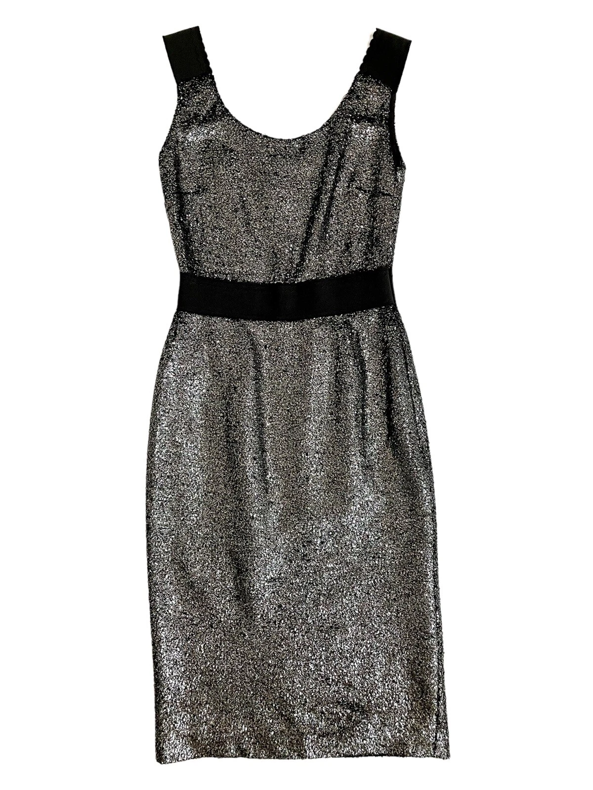 Abito Boutique Moschino Argento Boucle Tubino Metallizzato 40 IT 6 US $695 Nuovo con etichette