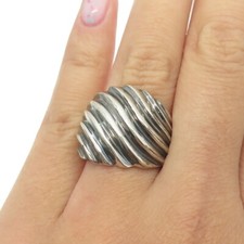 925 Sterling Silver Vintage Modernist Wavy Ribbed Oxidized Ring Size 7